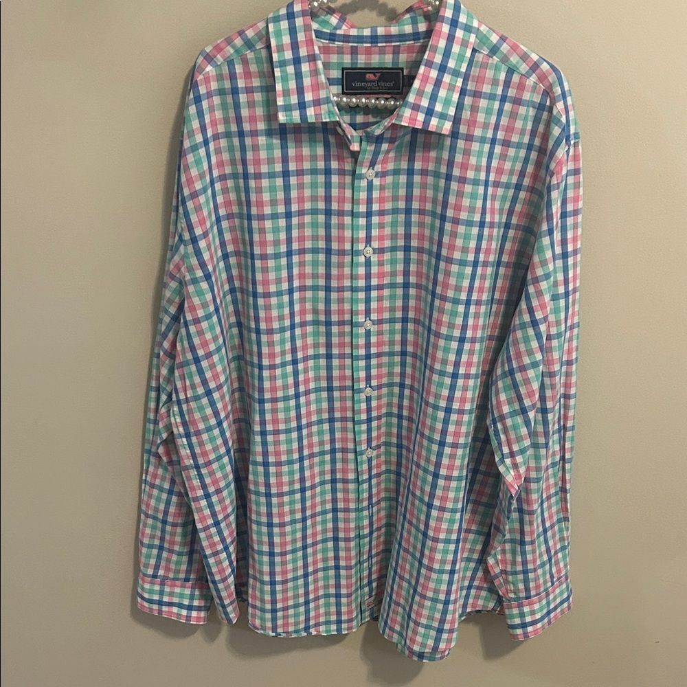 Vineyard Vines Cooper Shirt XB Pastel Plaid Cotton Linen Stretch